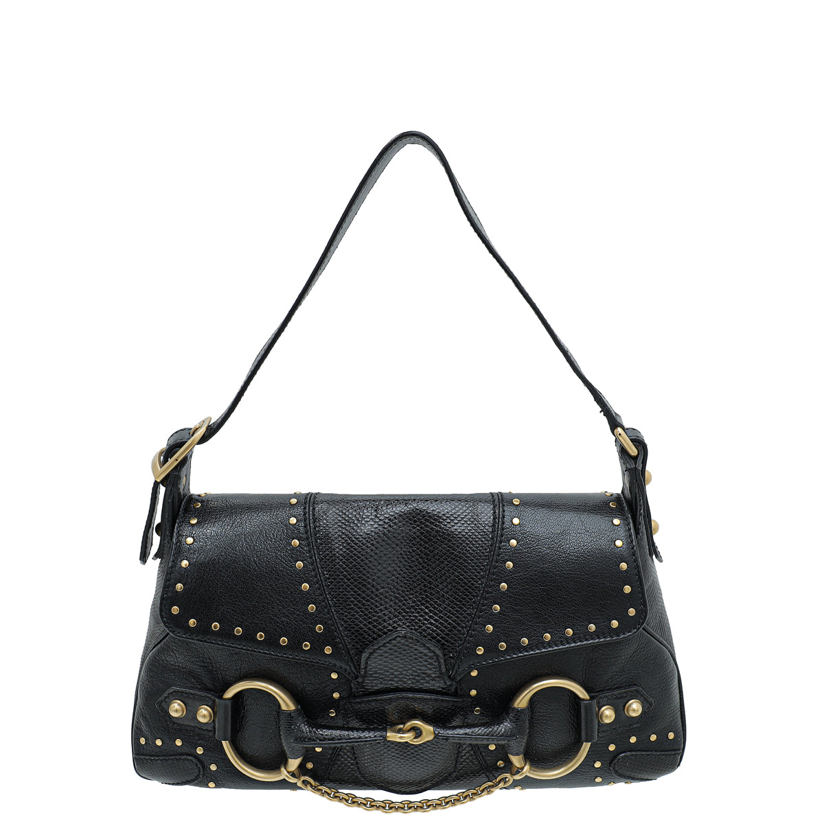 Gucci Black Studded Horsebit Chain Flap Bag