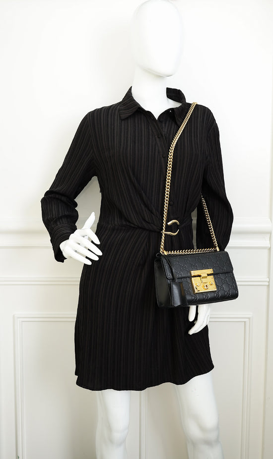 Gucci Black GG Guccissima Padlock Small Shoulder Bag