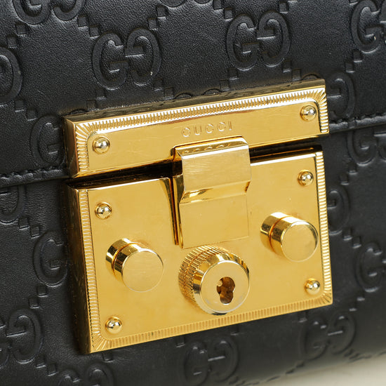 Gucci Black GG Guccissima Padlock Small Shoulder Bag