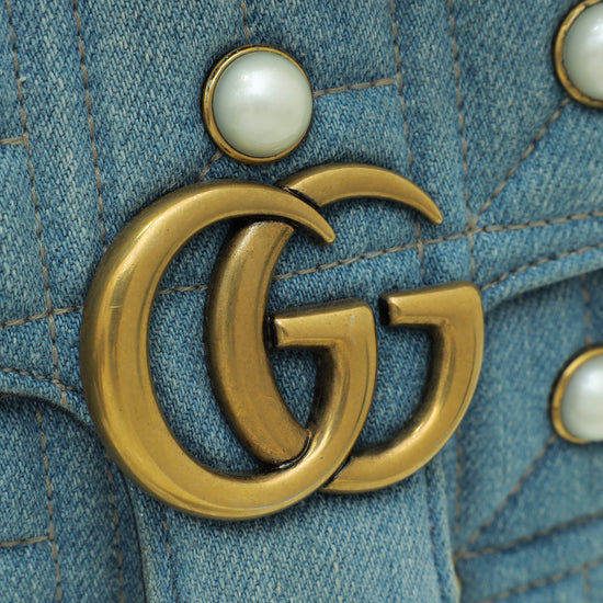 Gucci Blue GG Denim Marmont Pearl Mini Shoulder Bag