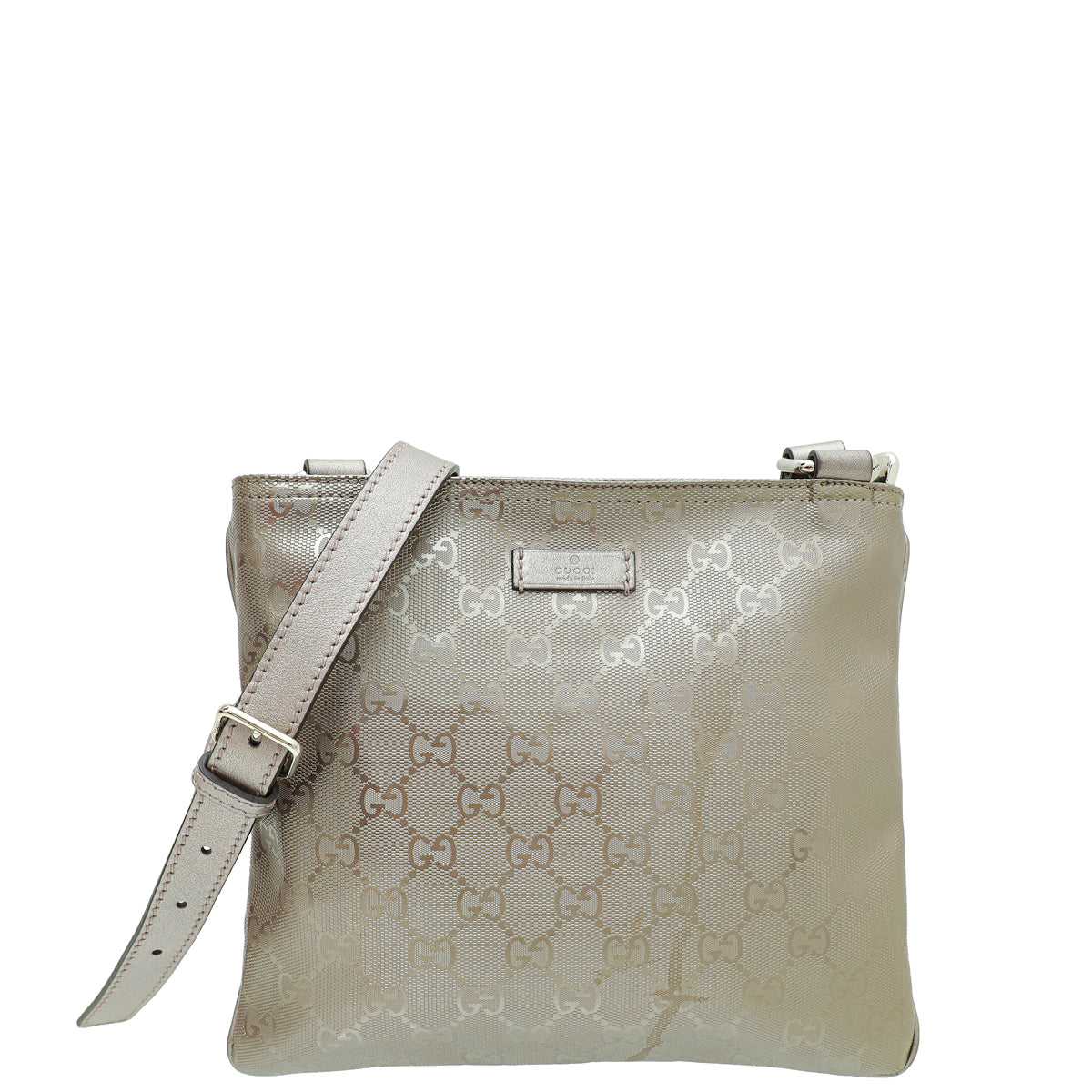 Gucci Metallic Pinkish Grey GG Imprime Flat Messenger Bag Small-Gucci-THE CLOSET