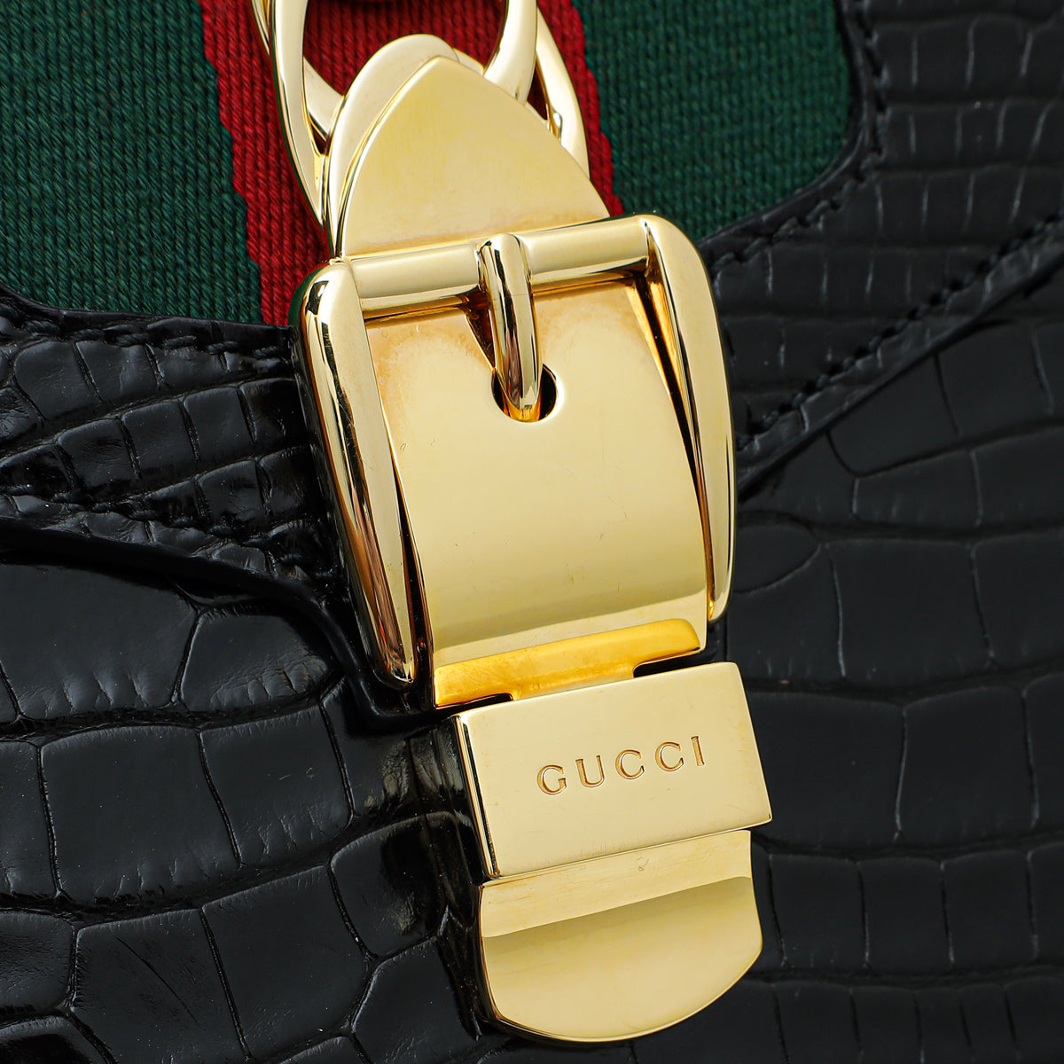 Gucci Shiny Black Alligator Sylvie Mini Top Handle Bag