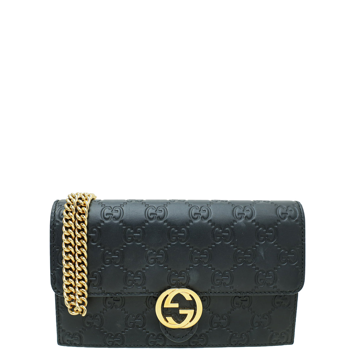 Gucci Black Guccissima Interlocking G Wallet on Chain-Gucci-THE CLOSET