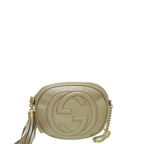 Gucci Metallic Champagne Soho Tassel Mini Chain Bag