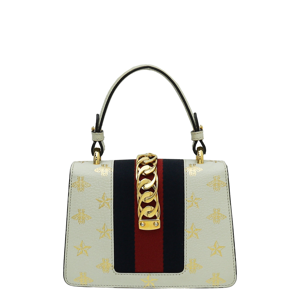 Gucci White Calfskin Mini Sylvie Bee Star Top Handle Bag