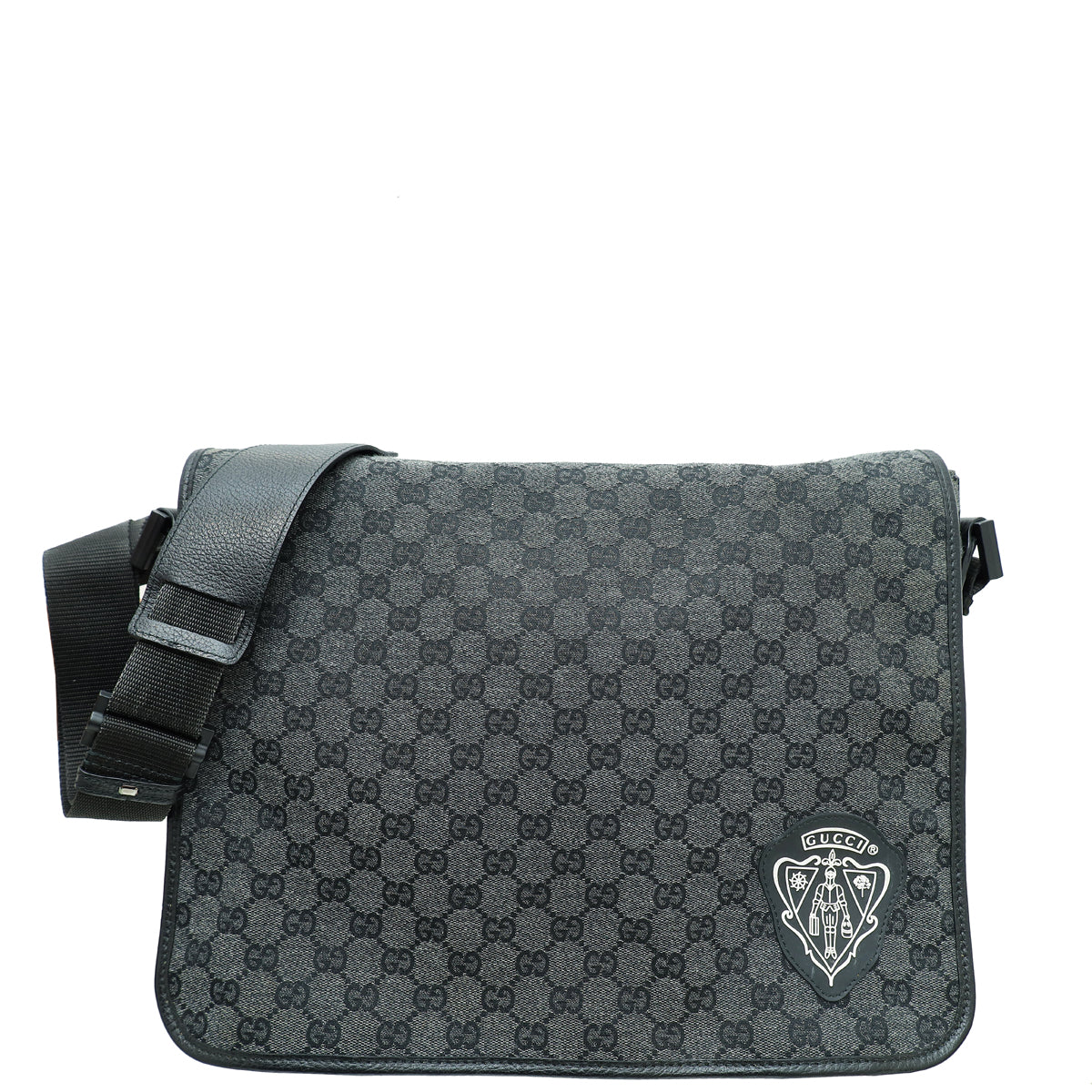 Gucci Black Denim GG Hysteria Double Buckle Flap Messenger Bag-Gucci-THE CLOSET