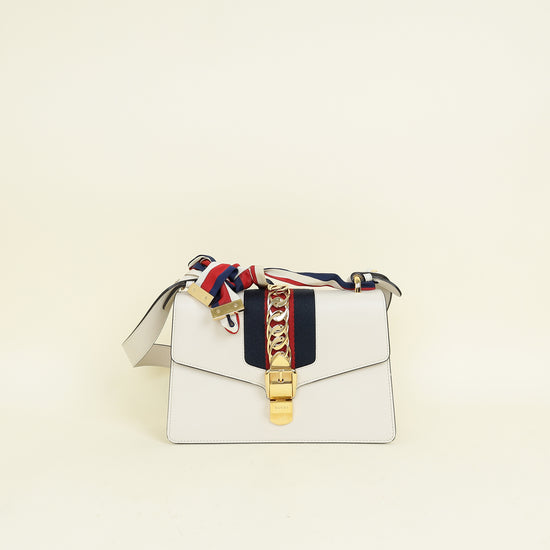 Gucci White Sylvie Small Flap Shoulder Bag