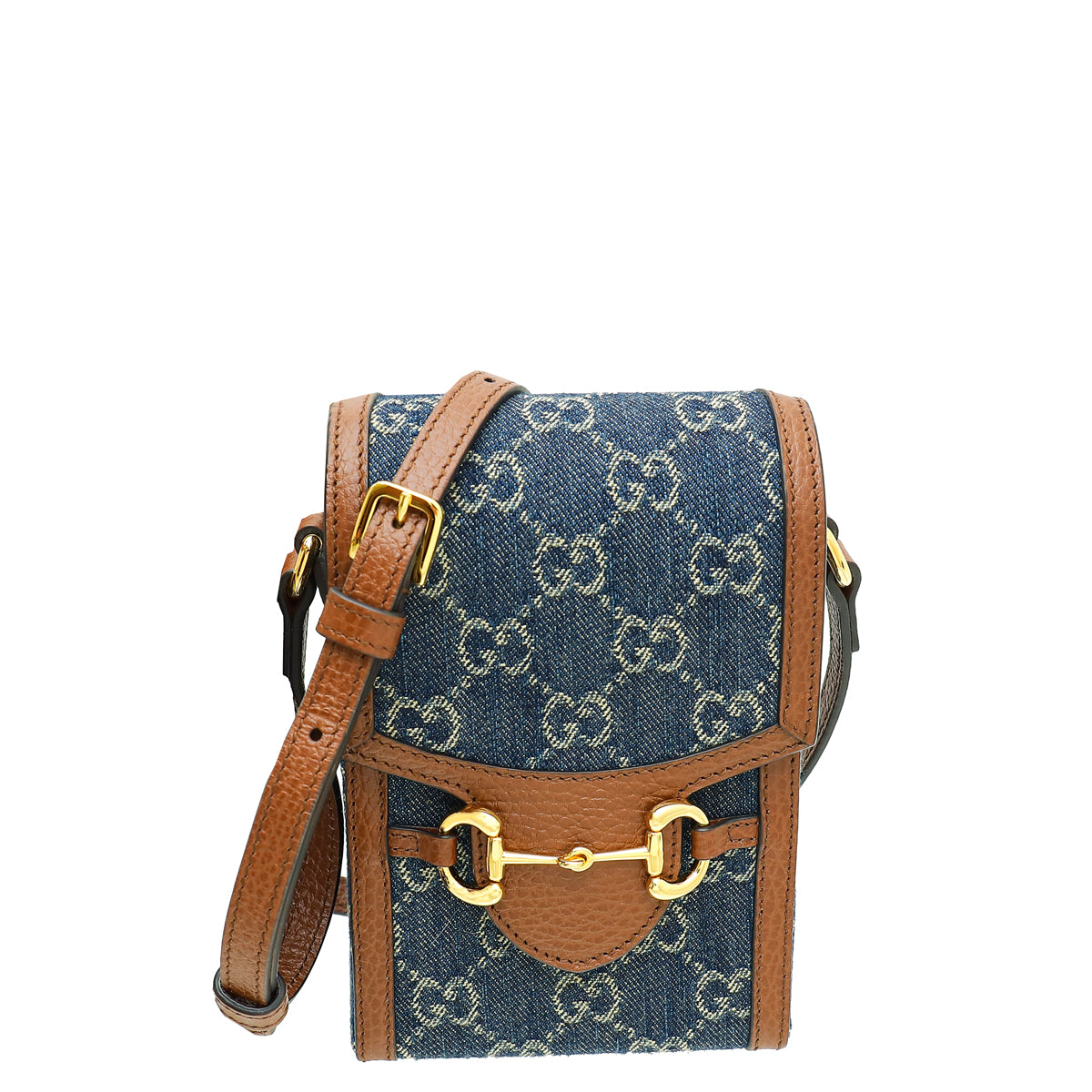 Gucci GG Denim Bicolor Horsebit 1955 Mini Rectangular Bag-Gucci-THE CLOSET