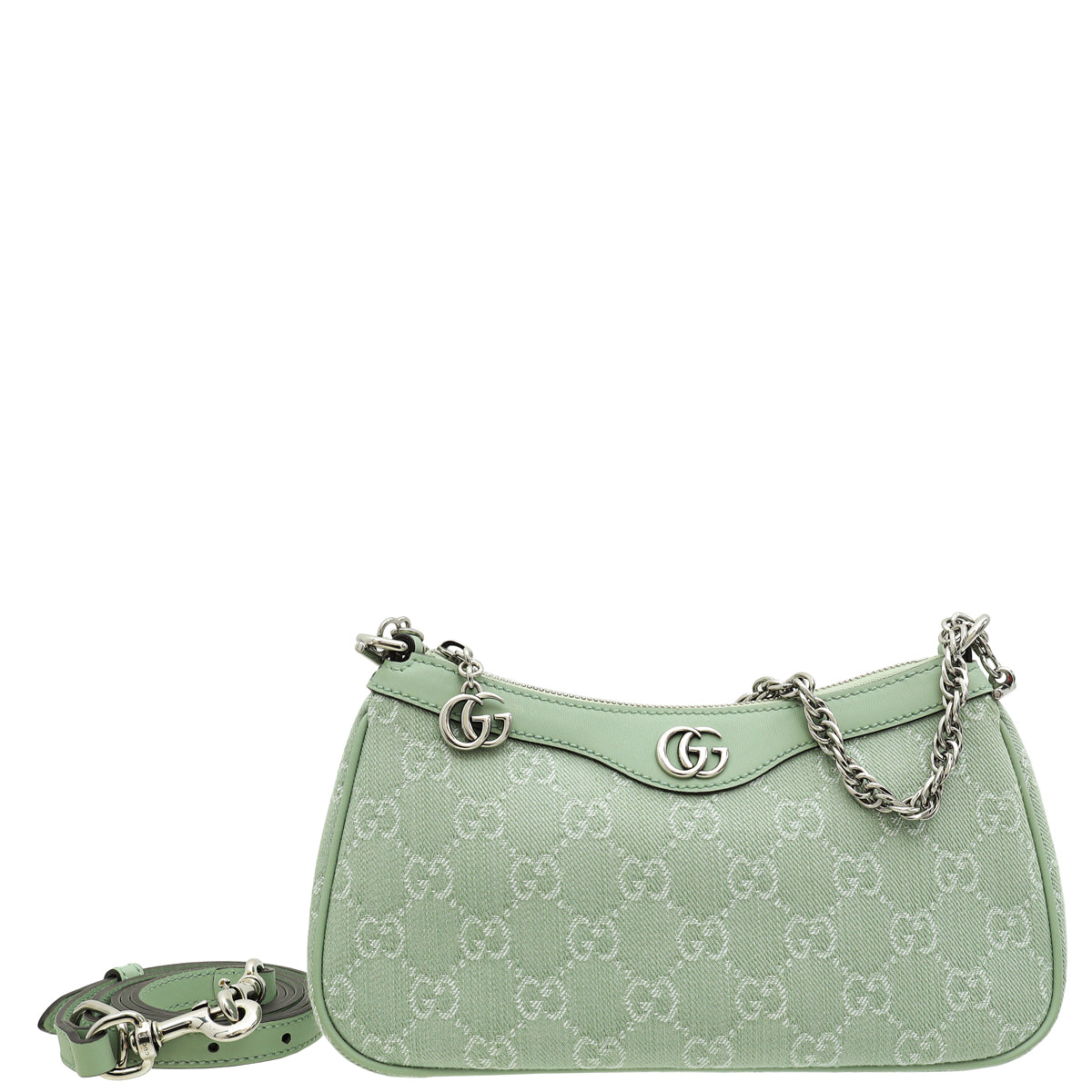 Gucci Pale Green GG Ophidia Denim Small Shoulder Bag-Gucci-THE CLOSET