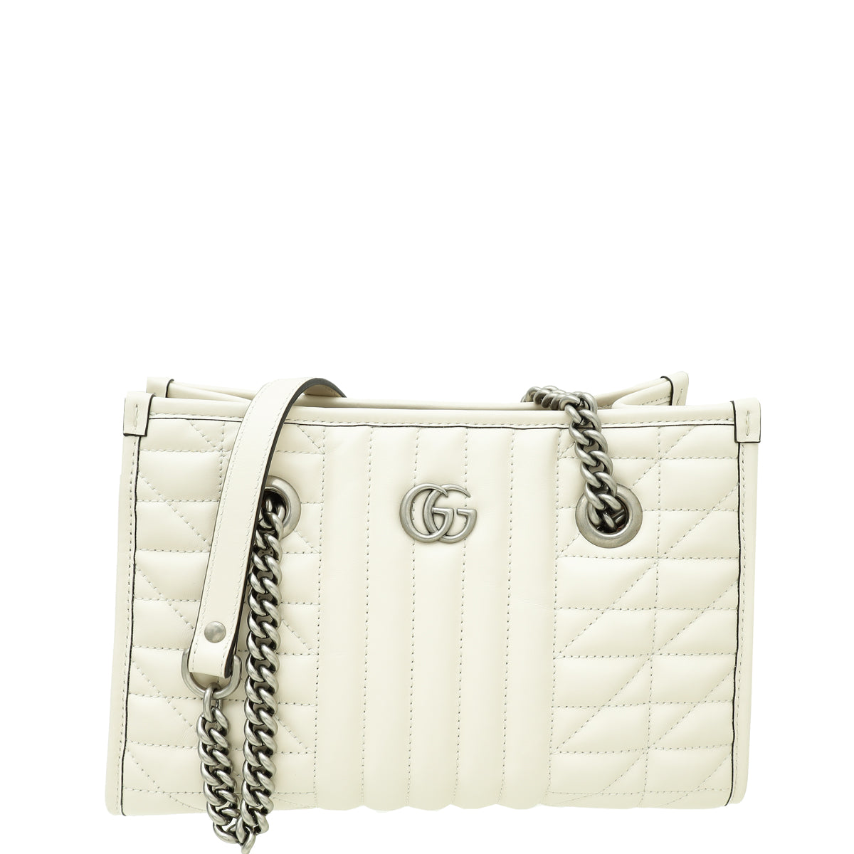Gucci White Cream GG Marmont Matelasse Aria Small Tote Bag