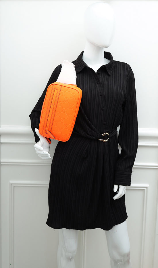 Load image into Gallery viewer, Gucci Neon Orange GG Rubber Effect Belt Bag
