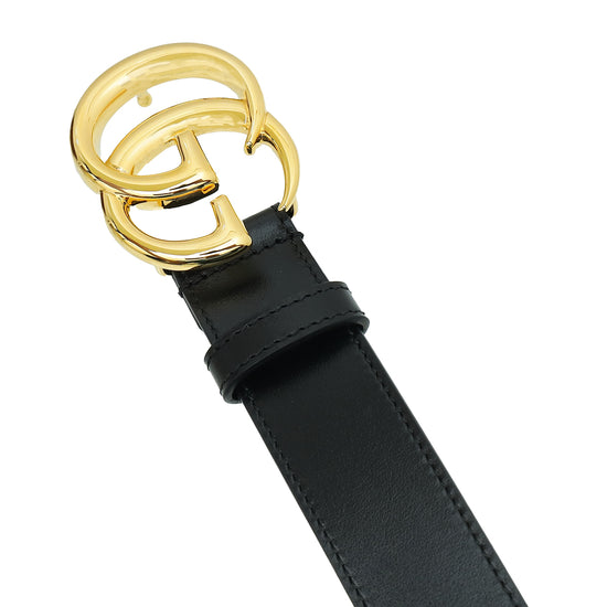 Gucci Black GG Marmont Shiny Buckle 30mm Belt 34