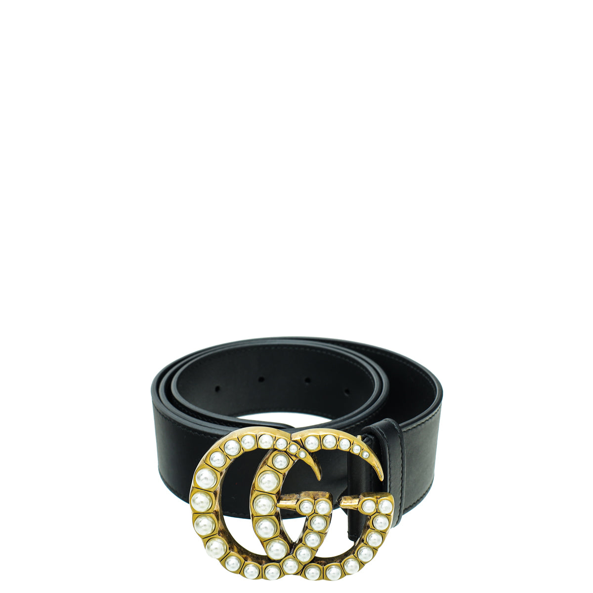 Gucci Black Pearl Double G Belt 34-Gucci-THE CLOSET