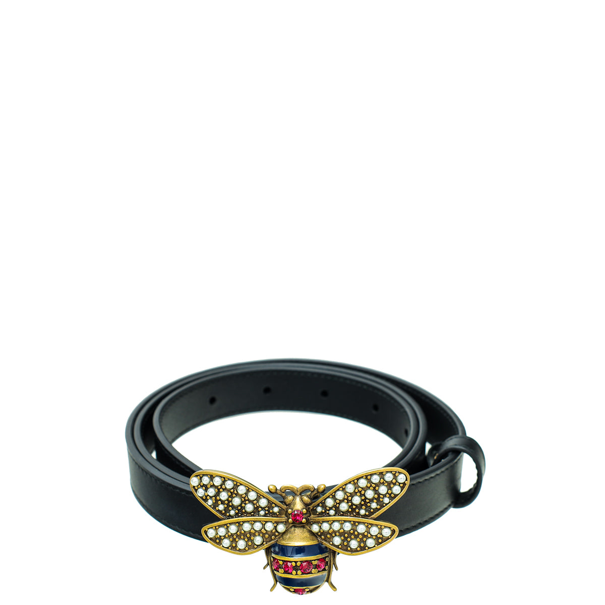 Gucci Black Queen Margaret Bee Slim Belt 34-Gucci-THE CLOSET