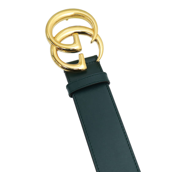Gucci Green GG Marmont Leather Belt with Shiny Buckle 32