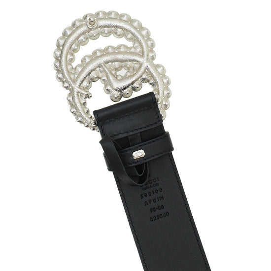 Gucci Black Double G Crystal Leather Belt 36