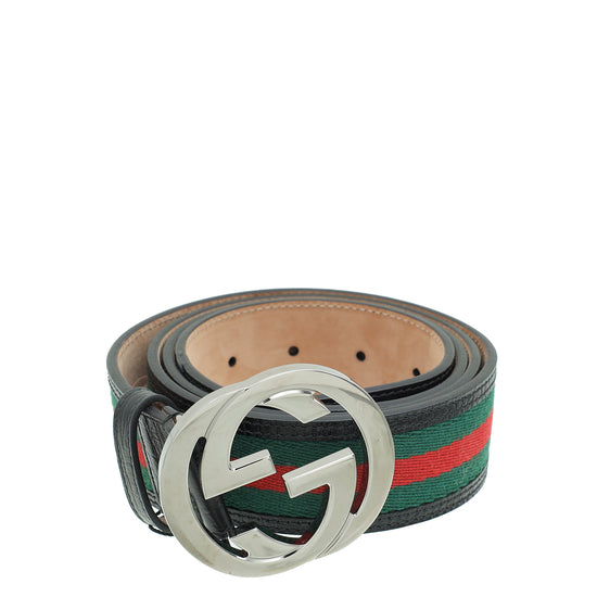 Gucci Tricolor Interlocking G Buckle Web Belt 46