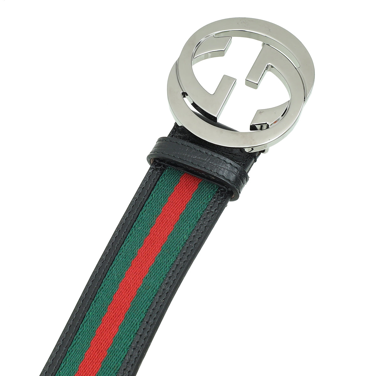 Gucci Tricolor Interlocking G Buckle Web Belt 46