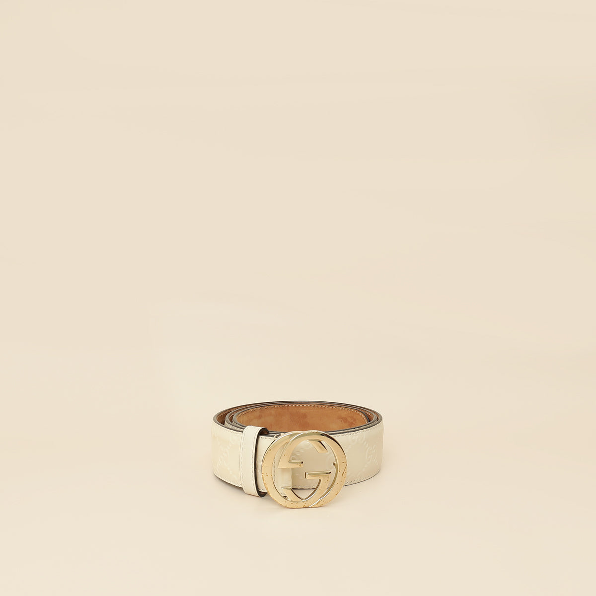 Gucci Cream Interlocking G Guccissima Belt 32-Gucci-THE CLOSET