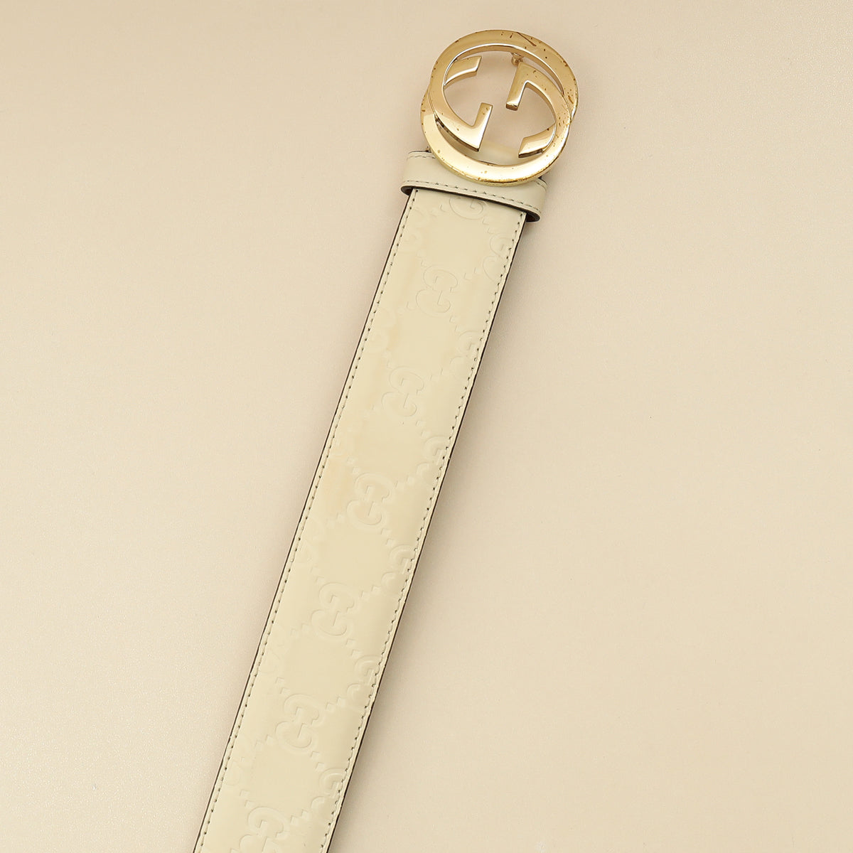 Gucci Cream Interlocking G Guccissima Belt 32-Gucci-THE CLOSET
