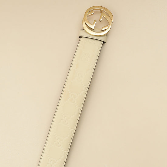 Gucci Cream Interlocking G Guccissima Belt 32-Gucci-THE CLOSET