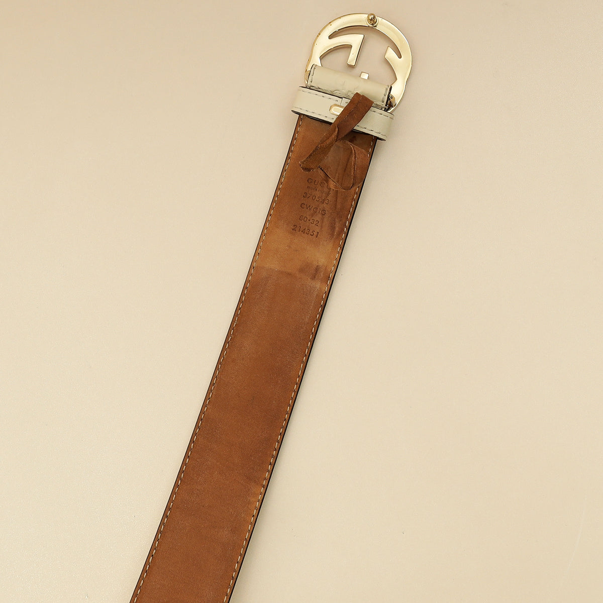 Gucci Cream Interlocking G Guccissima Belt 32-Gucci-THE CLOSET
