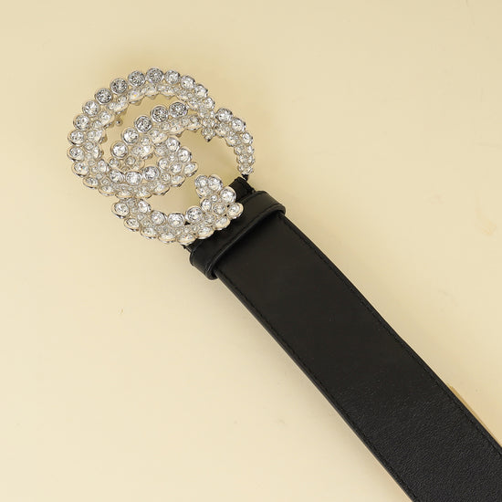 Gucci Black Double G Crystal Belt 32-Gucci-THE CLOSET