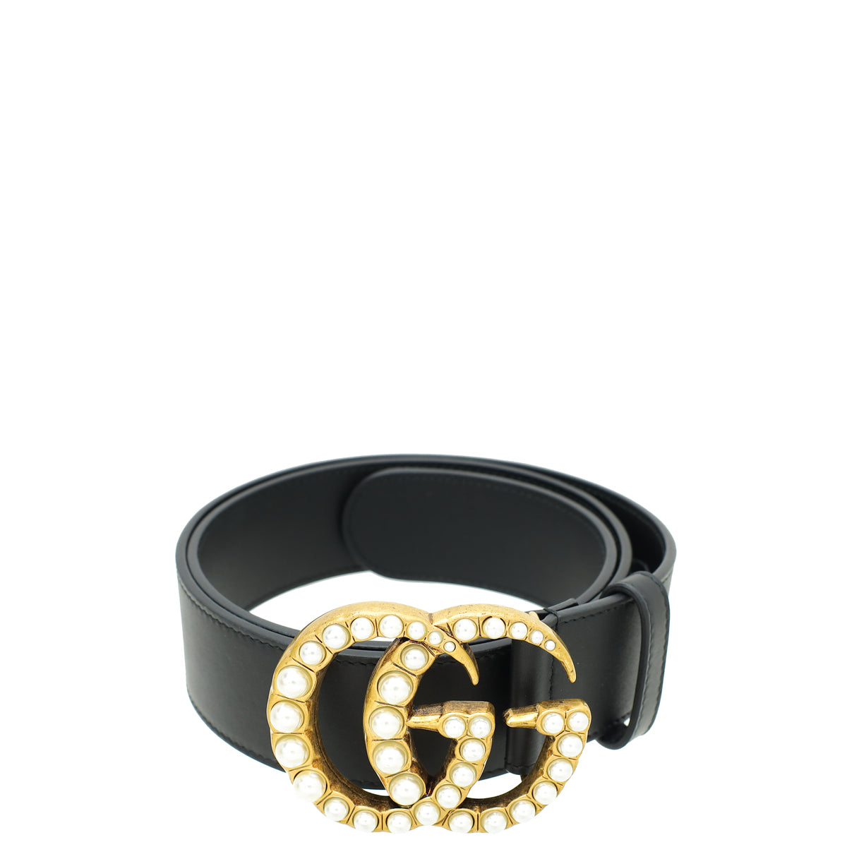 Gucci Black GG Pearl Buckle Belt 34