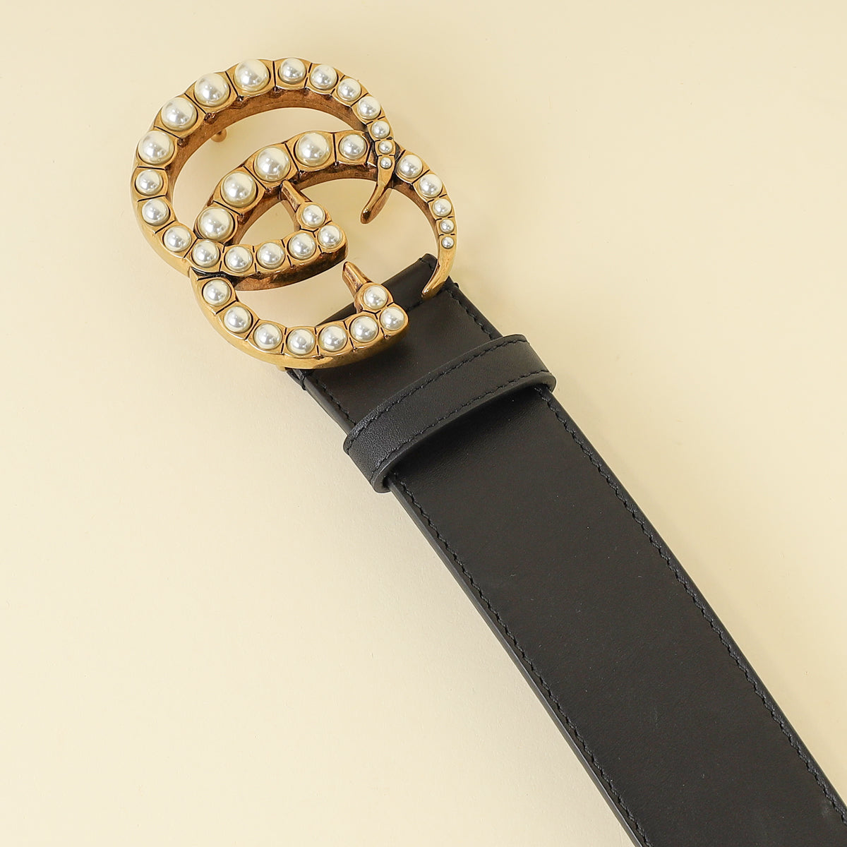 Gucci Black Double G Pearl Buckle 40mm Belt 32-Gucci-THE CLOSET