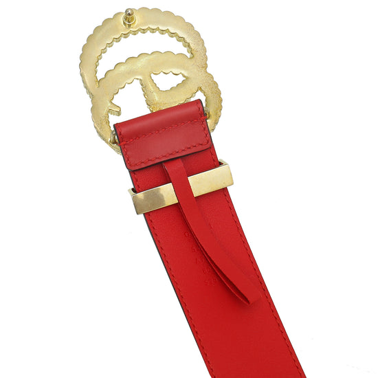 Gucci Red GG Torchon Buckle 40mm Belt 32