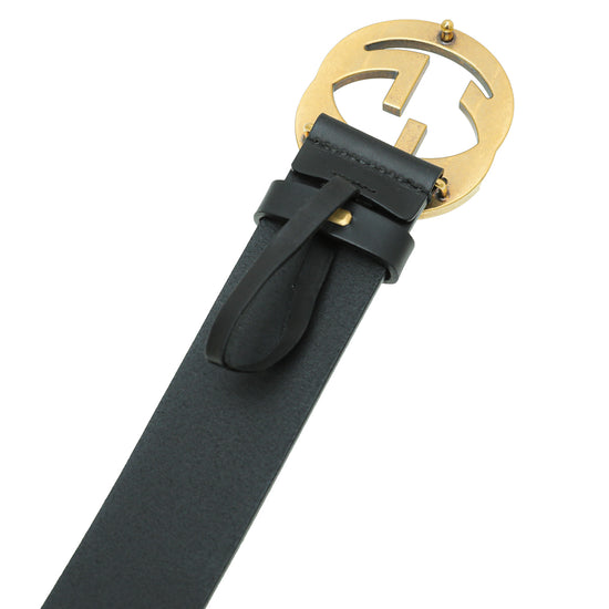 Gucci Black Studded Interlocking G Belt 38