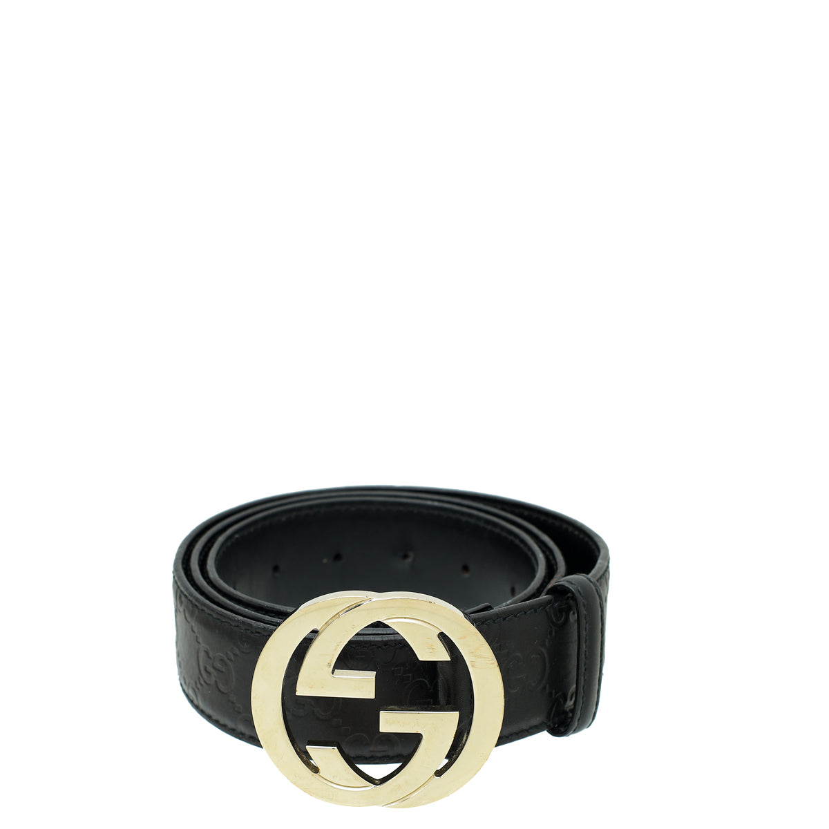 Gucci Black Guccissima Interlocking G Buckle Belt 38-Gucci-THE CLOSET