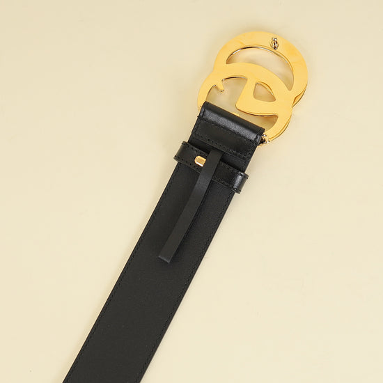 Gucci Black GG Marmont Wide Belt W/ Shiny Buckle 32-Gucci-THE CLOSET