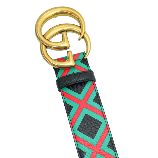 Gucci Tricolor Double G Criss Cross Print Belt 30