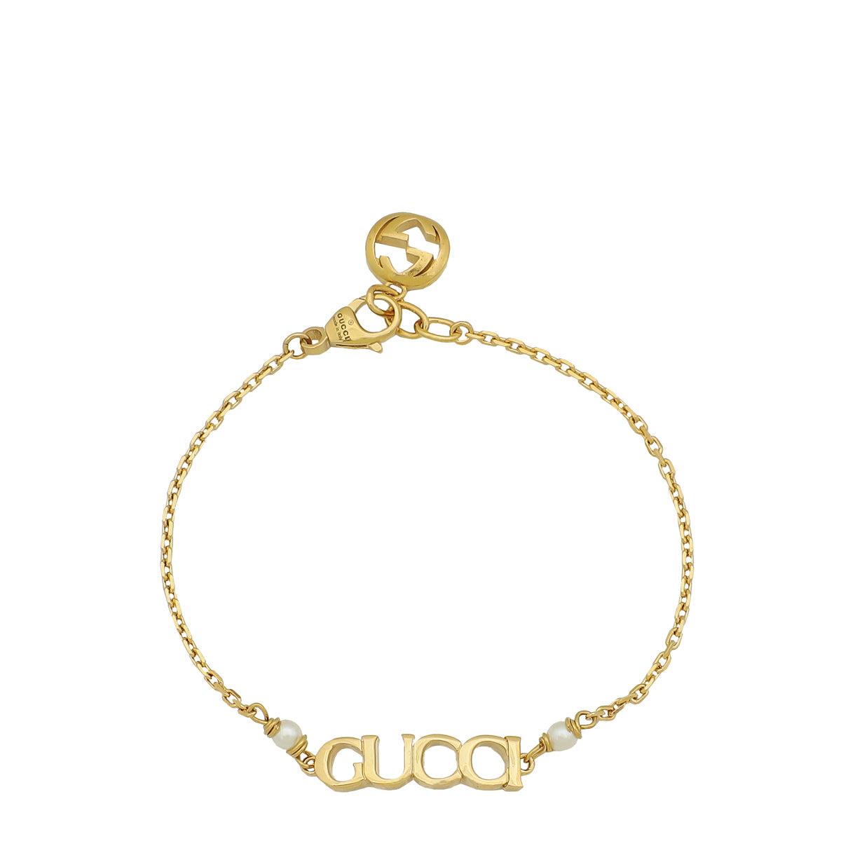 Gucci Gold Logo-Lettering With Pearl Bracelet