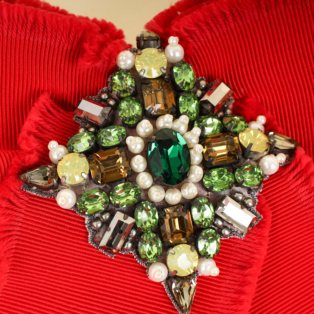 Gucci Red Grosgrain Crystal Bow Brooch-Gucci-THE CLOSET