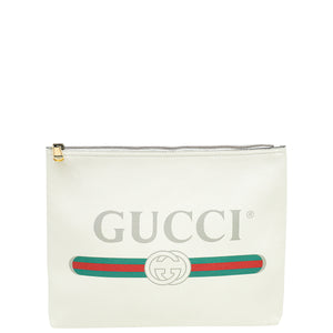 Gucci White Logo Portfolio Clutch