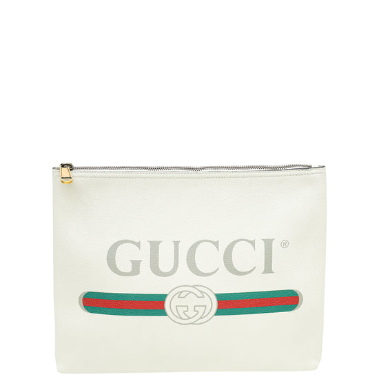 Gucci White Logo Portfolio Clutch
