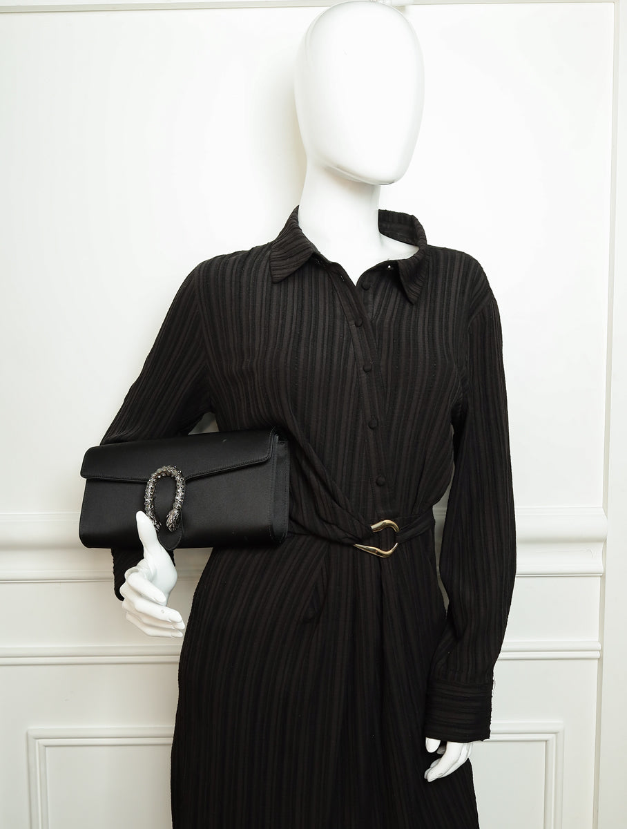 Gucci Black Satin Crystal Dionysus Clutch-Gucci-THE CLOSET