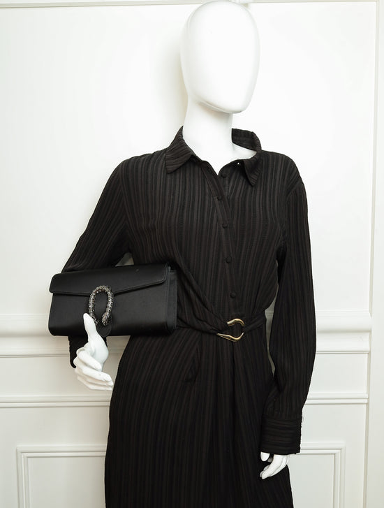 Gucci Black Satin Crystal Dionysus Clutch-Gucci-THE CLOSET
