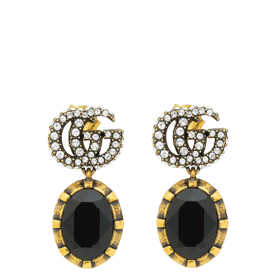 Gucci Aged Gold GG Crystal Drop Stud Earrings