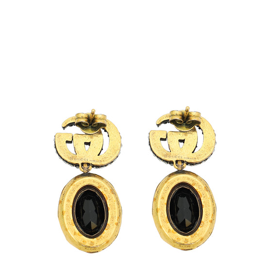 Gucci Aged Gold GG Crystal Drop Stud Earrings