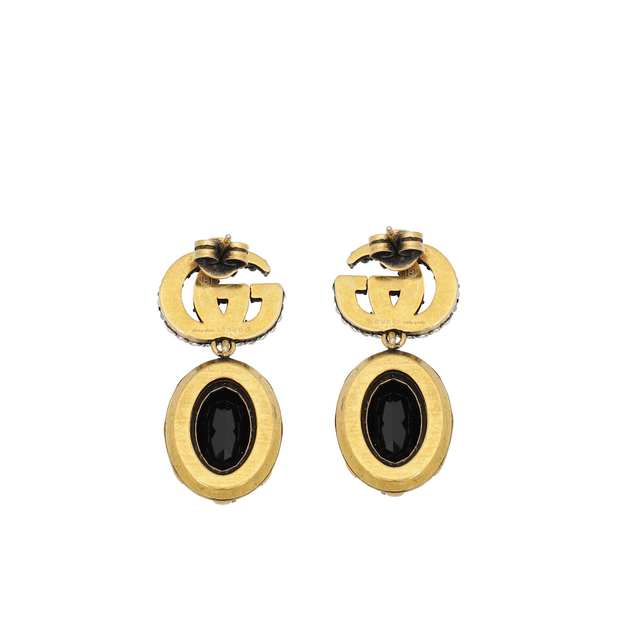 Gucci Aged Gold Double G Crystal Drop Stud Earrings