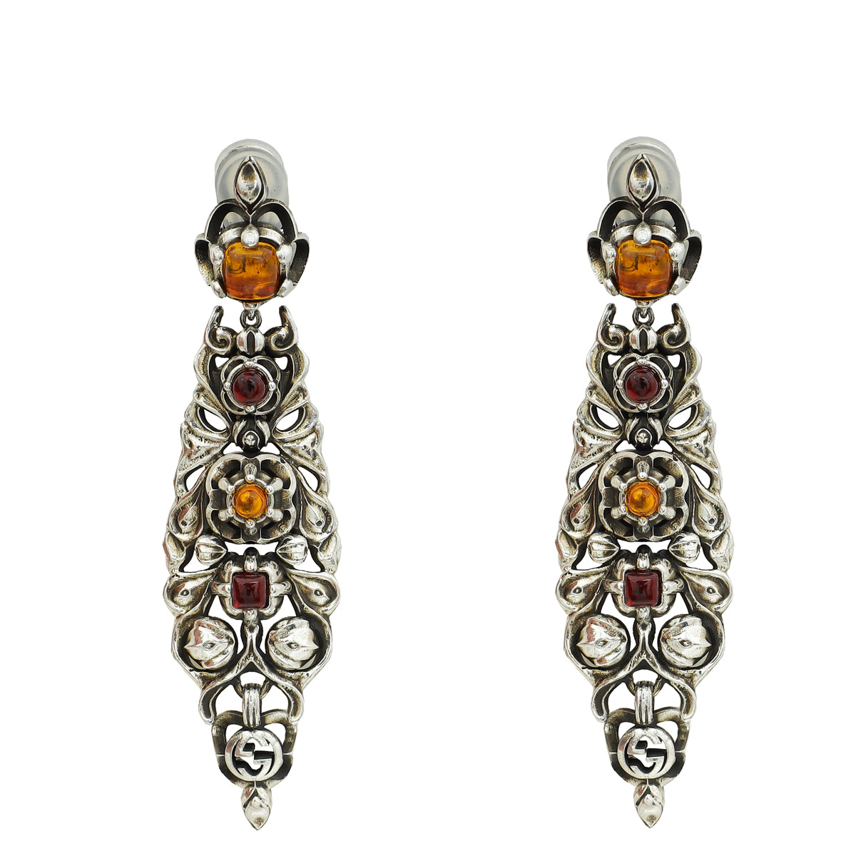 Gucci Silver Crystal Drop Clip On Earrings-Gucci-THE CLOSET
