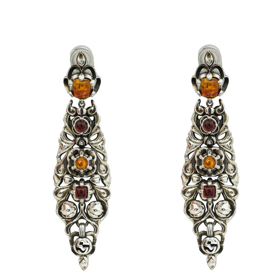 Gucci Silver Crystal Drop Clip On Earrings