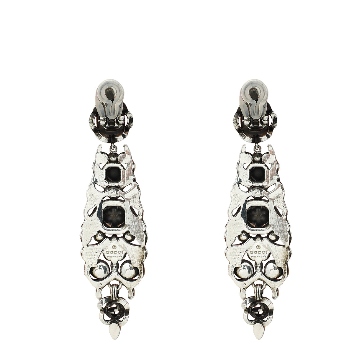 Gucci Silver Crystal Drop Clip On Earrings-Gucci-THE CLOSET
