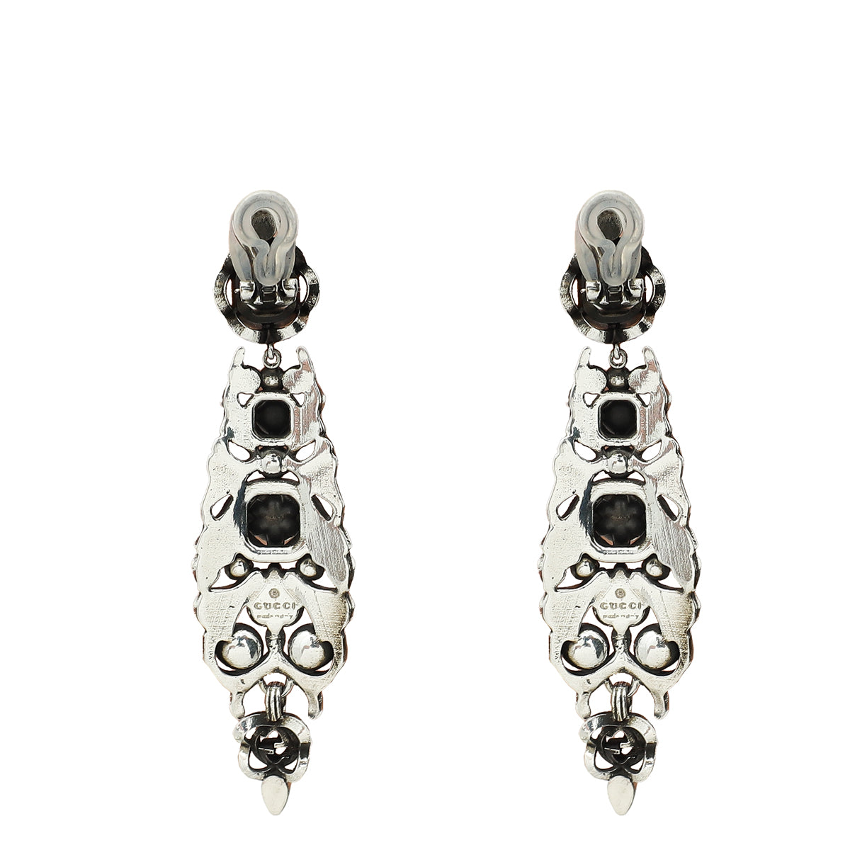 Gucci Silver Crystal Drop Clip On Earrings