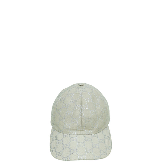 Gucci Metallic Light Grey GG Lame Rush Large Baseball Hat
