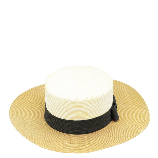 Gucci Bicolor GG Bow Embellished Straw Hat