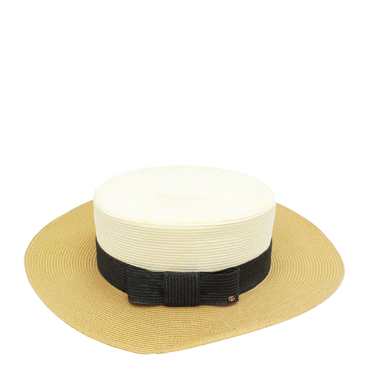 Gucci Bicolor GG Bow Embellished Straw Hat